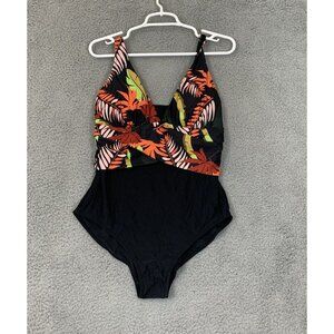 Nuoyanme Women's Tropical Leaf Print One Piece Swimsuit High Cut Stretchy